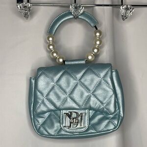 Badgley Mischka Vegan Leather Metallic Blue Pearl Crossbody